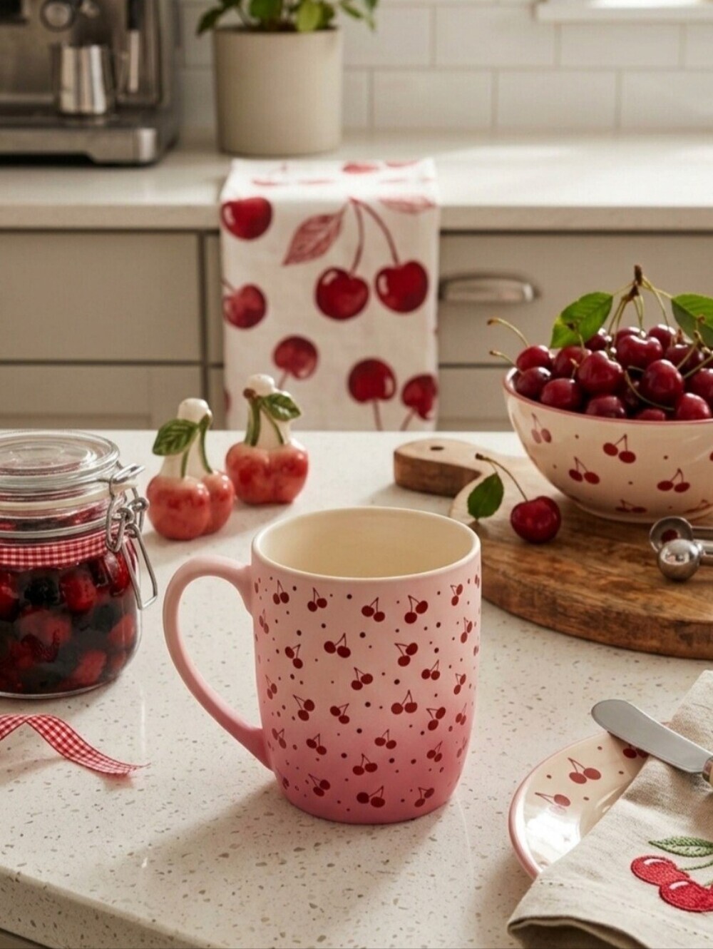 Petal & Pearl Cherries & Pink Bows Coffee Mug Dopamine decor